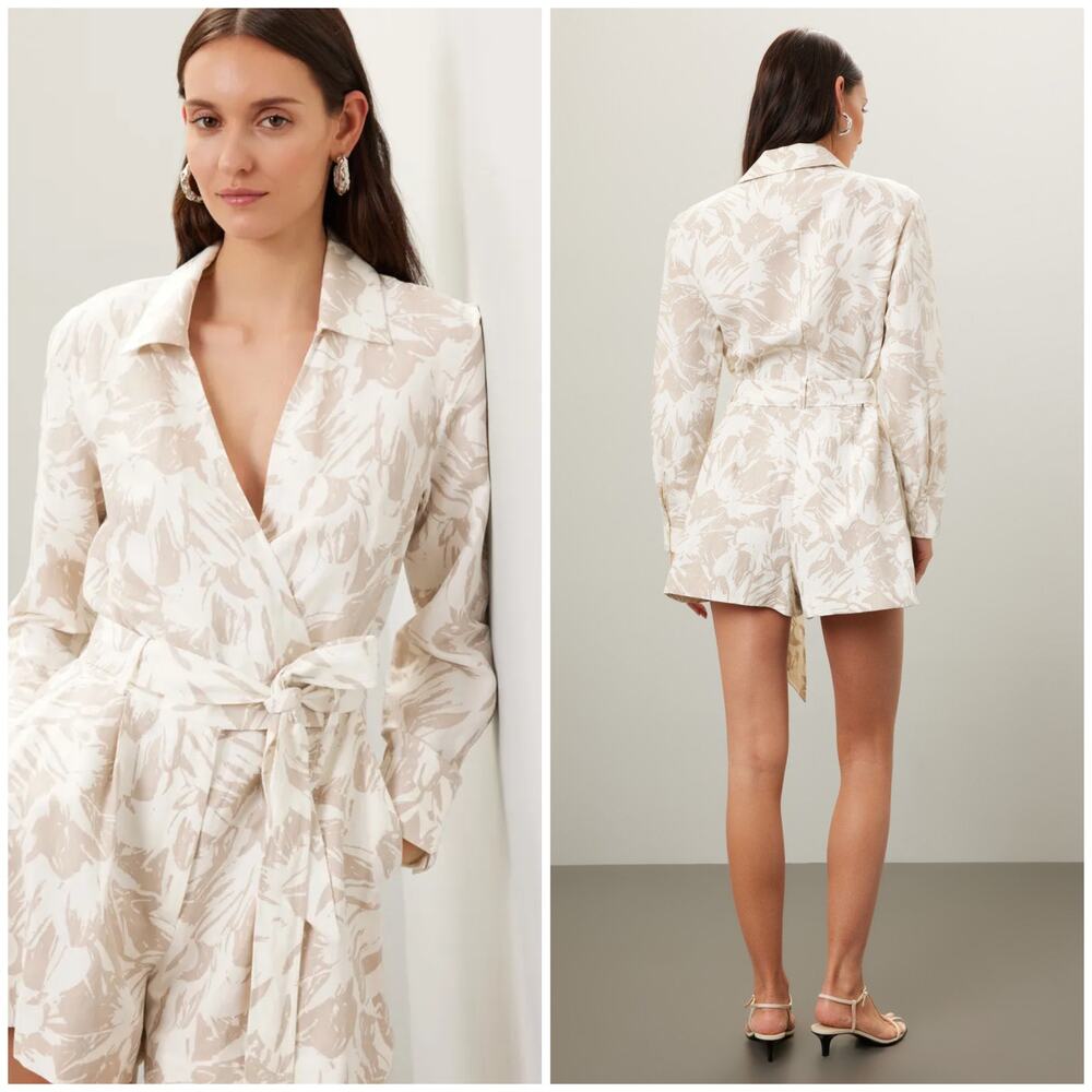 Club Monaco Wrap-Front Long Sleeve Collared Romper